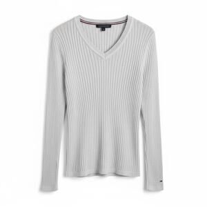 Tommy Hilfiger Ribbed Sweater Gray Silver Shimmer Women's V-Neck Size Large